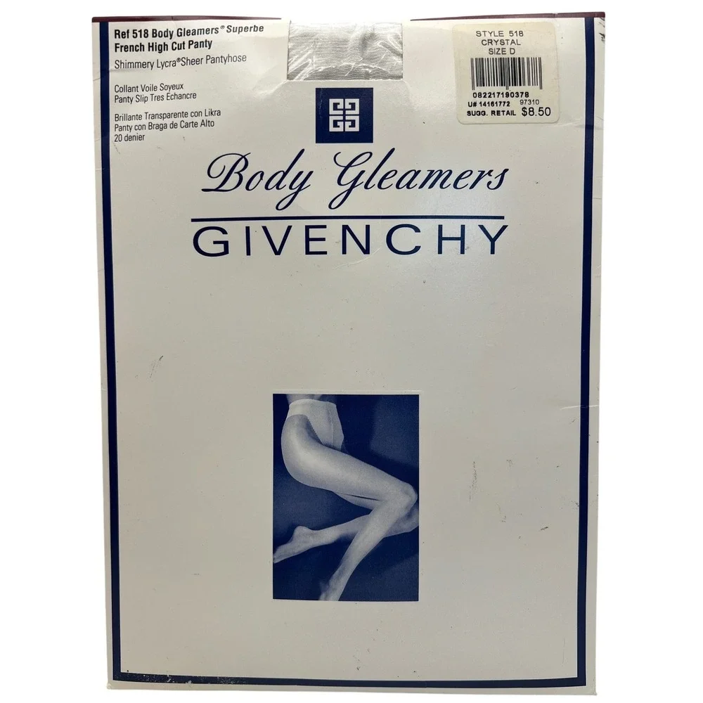 Givenchy Body Glimmers French High Cut Shimmer Pantyhose Size L Silver NOS vtg